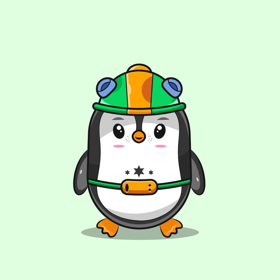 linda ilustración de pingüino con sombrero de trabajador vector