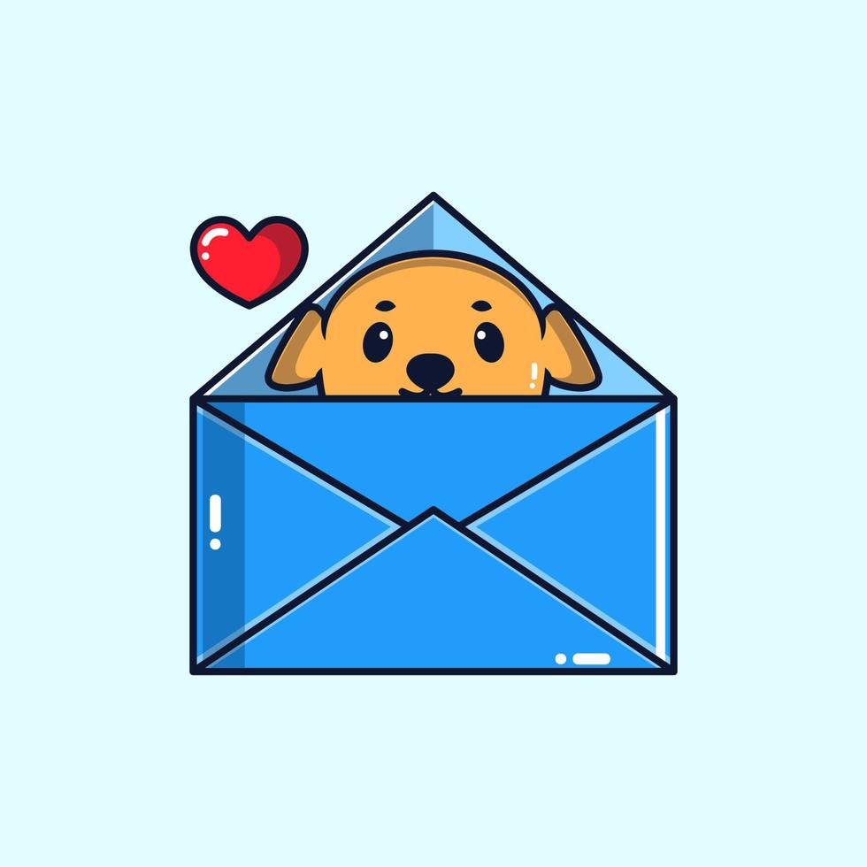 ilustración de personaje de perro que sale de una carta con signo de amor vector