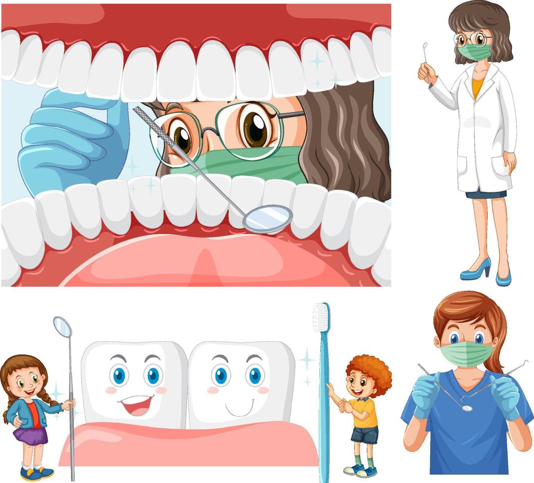 Set of all types of teeth on white background vector