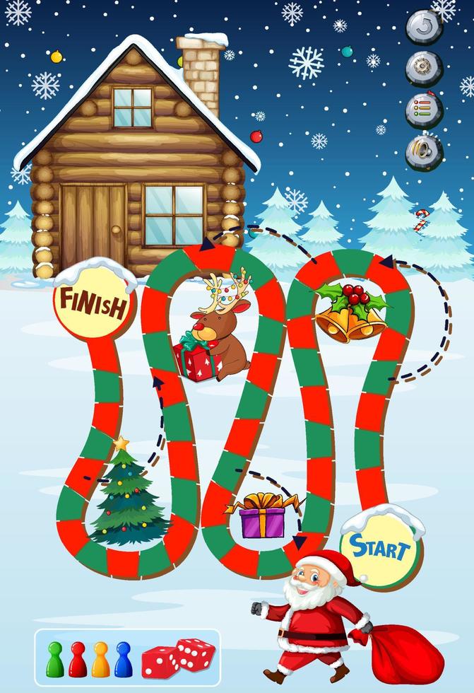 Snake and ladders game template in Christmas theme vector