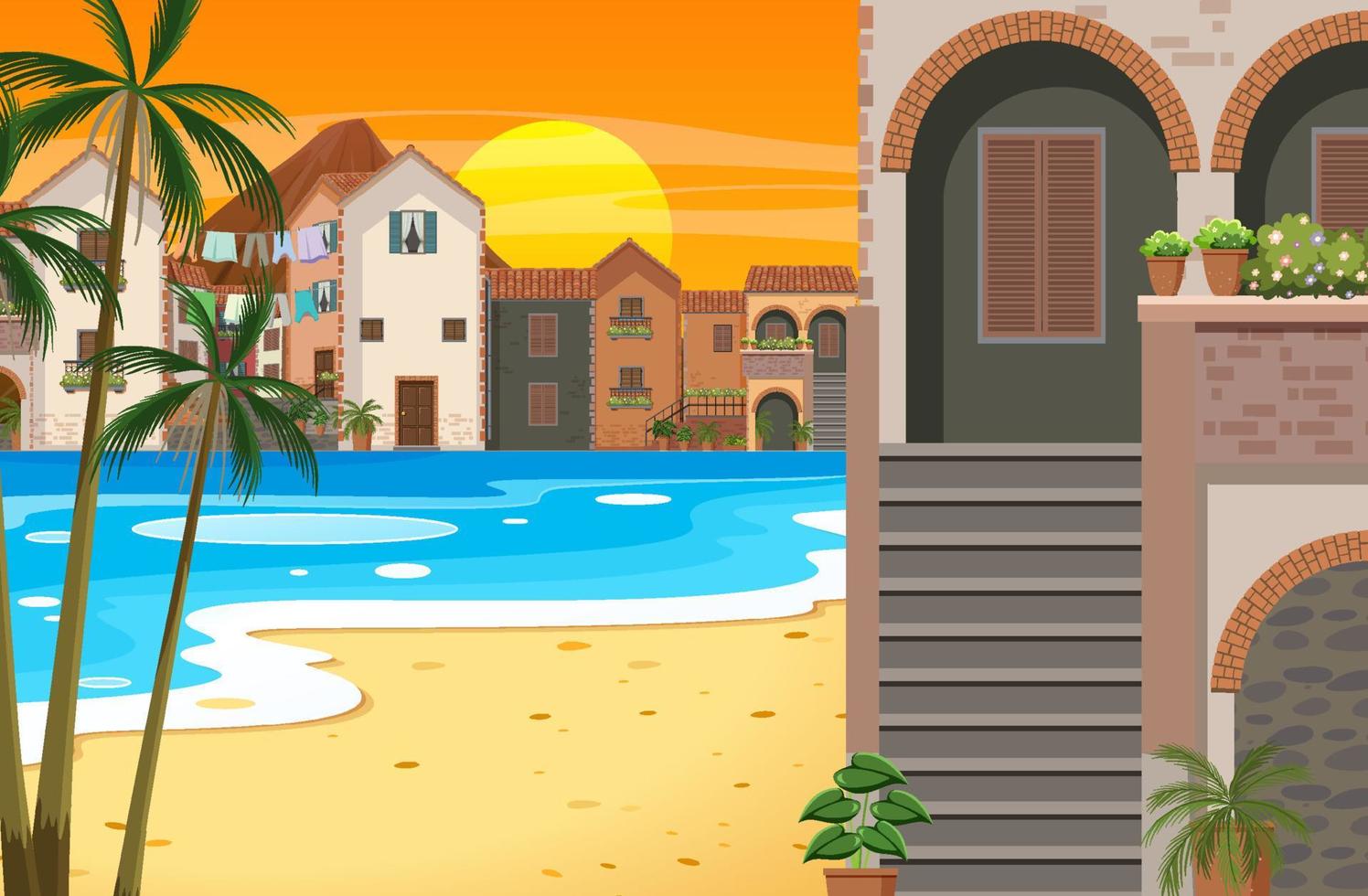 Scene with buildings by the beach vector