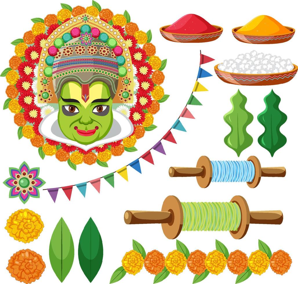 conjunto indio con dios y decoraciones vector