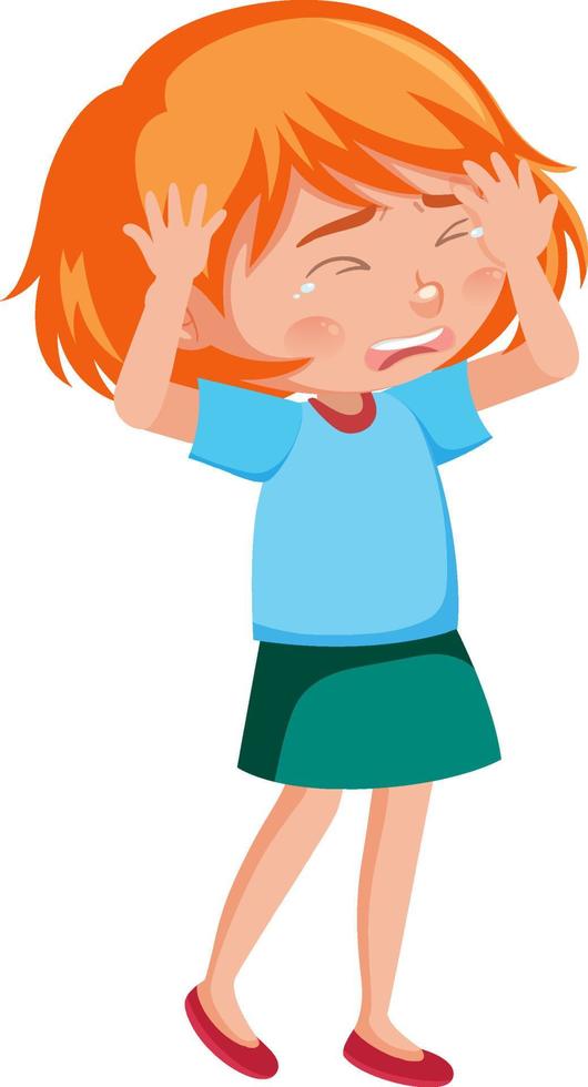 Girl in blue shirt crying vector