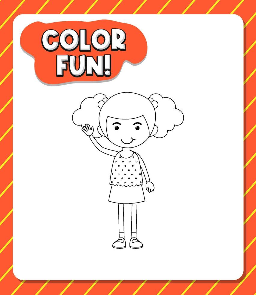 Worksheets template with color fun text and girl's outline vector