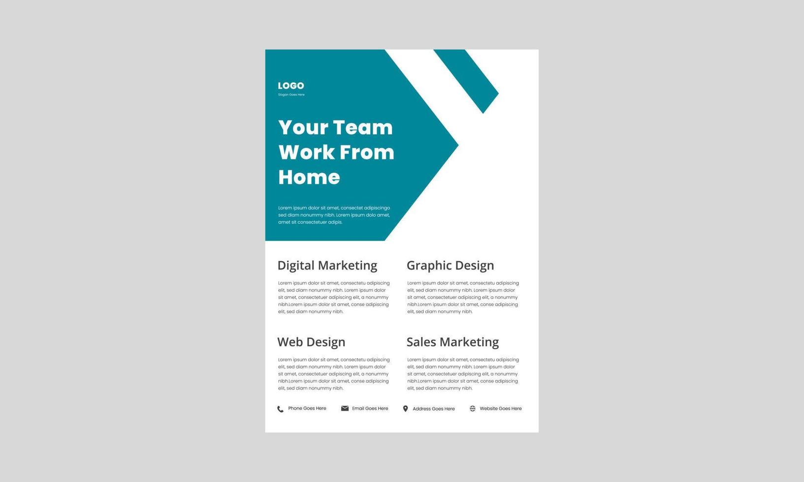 work from home flyer design template. working from home poster, leaflet design. vector