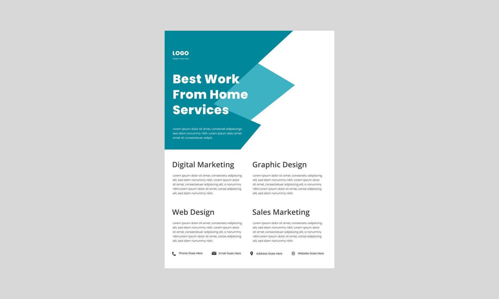 work from home flyer design template. working from home poster, leaflet design. vector