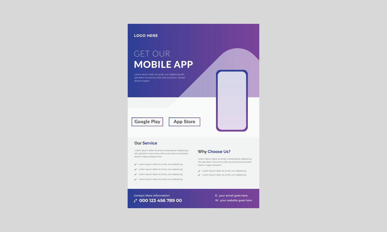 Mobile apps Flyer template, Mobile app promotion flyer template, Mobile app flyer and poster design. vector