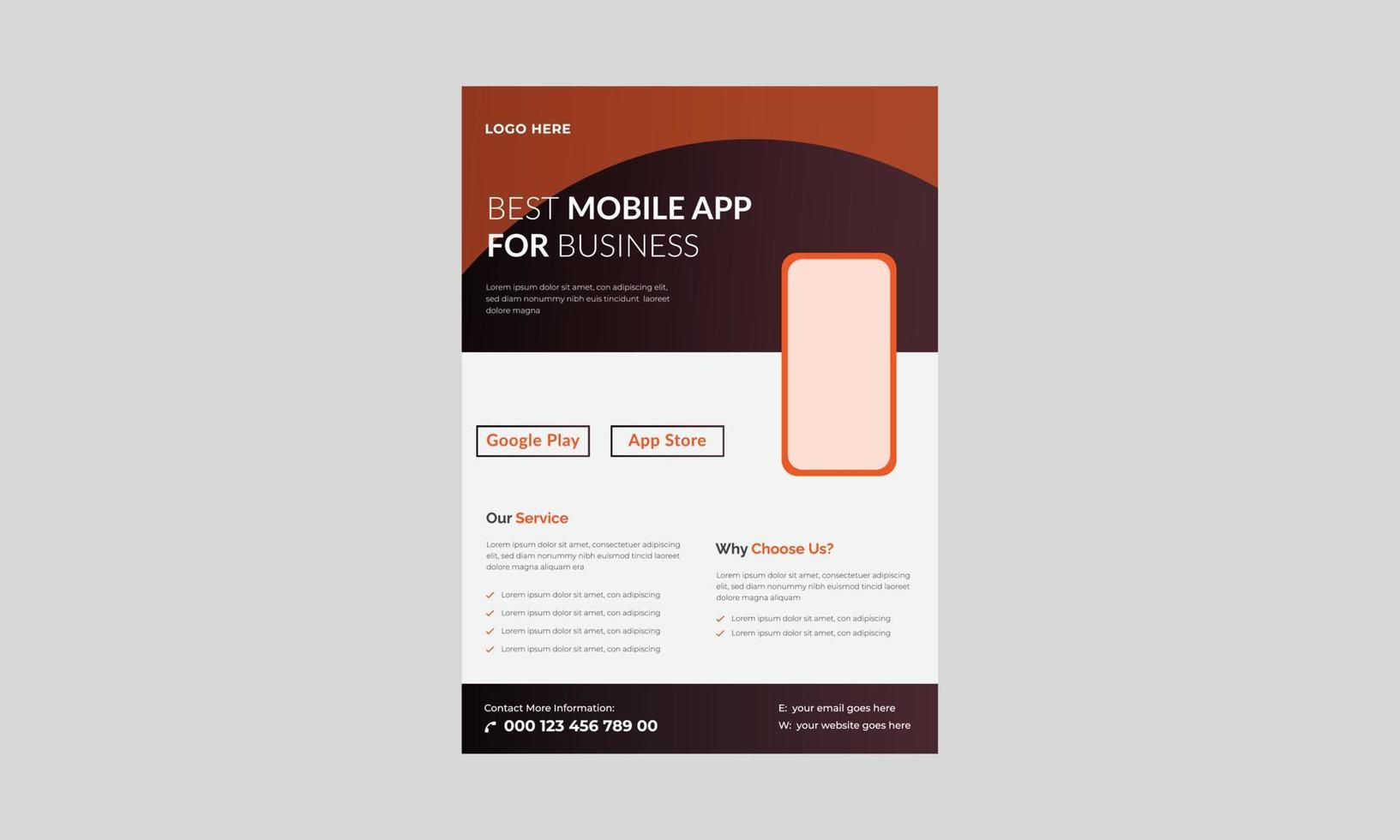 Mobile apps Flyer template, Mobile app promotion flyer template, Mobile app flyer and poster design. vector