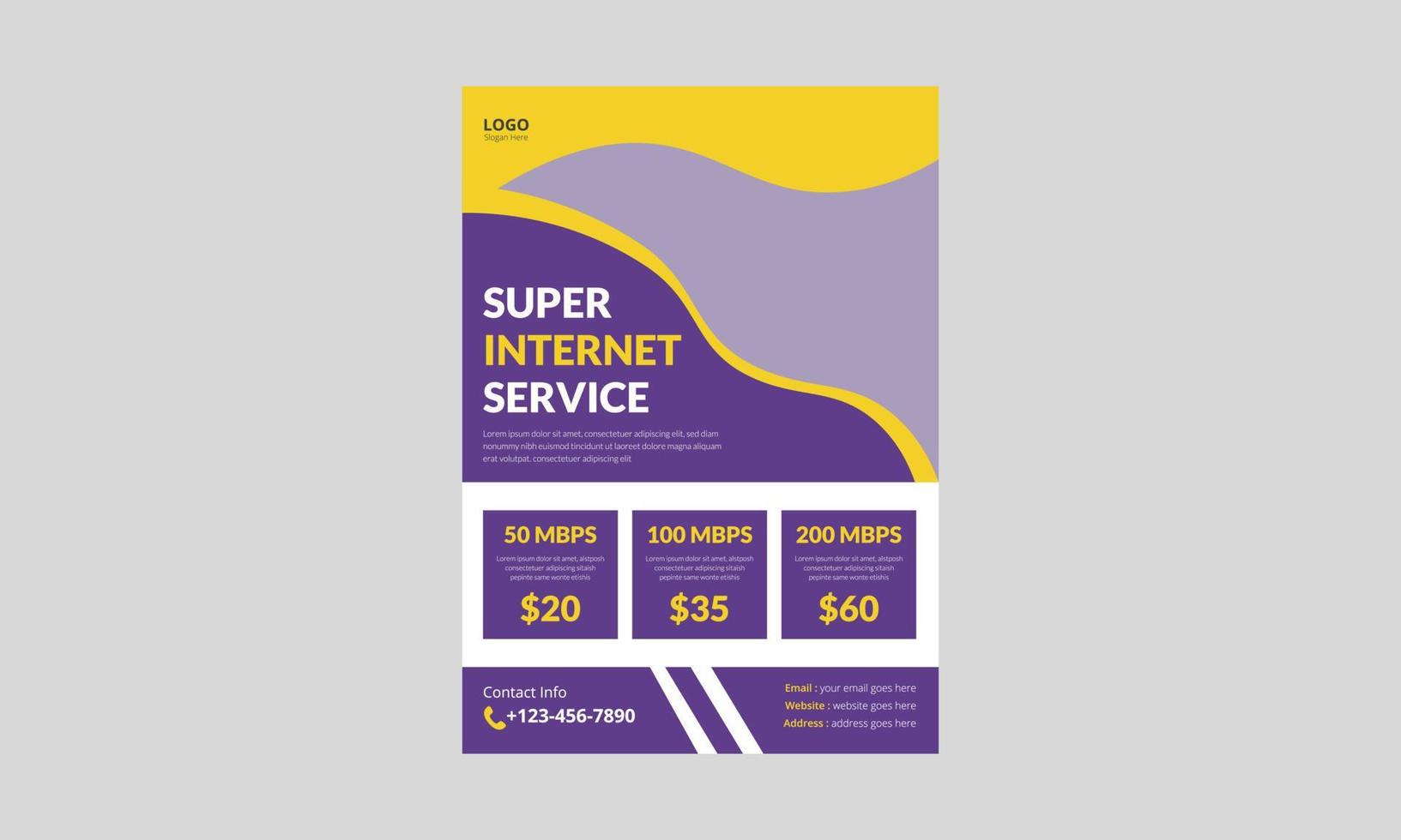 Internet service provider flyer template design. Broadband service flyer poster leaflet template. cover, a4 size, brochure, flyer, print ready vector