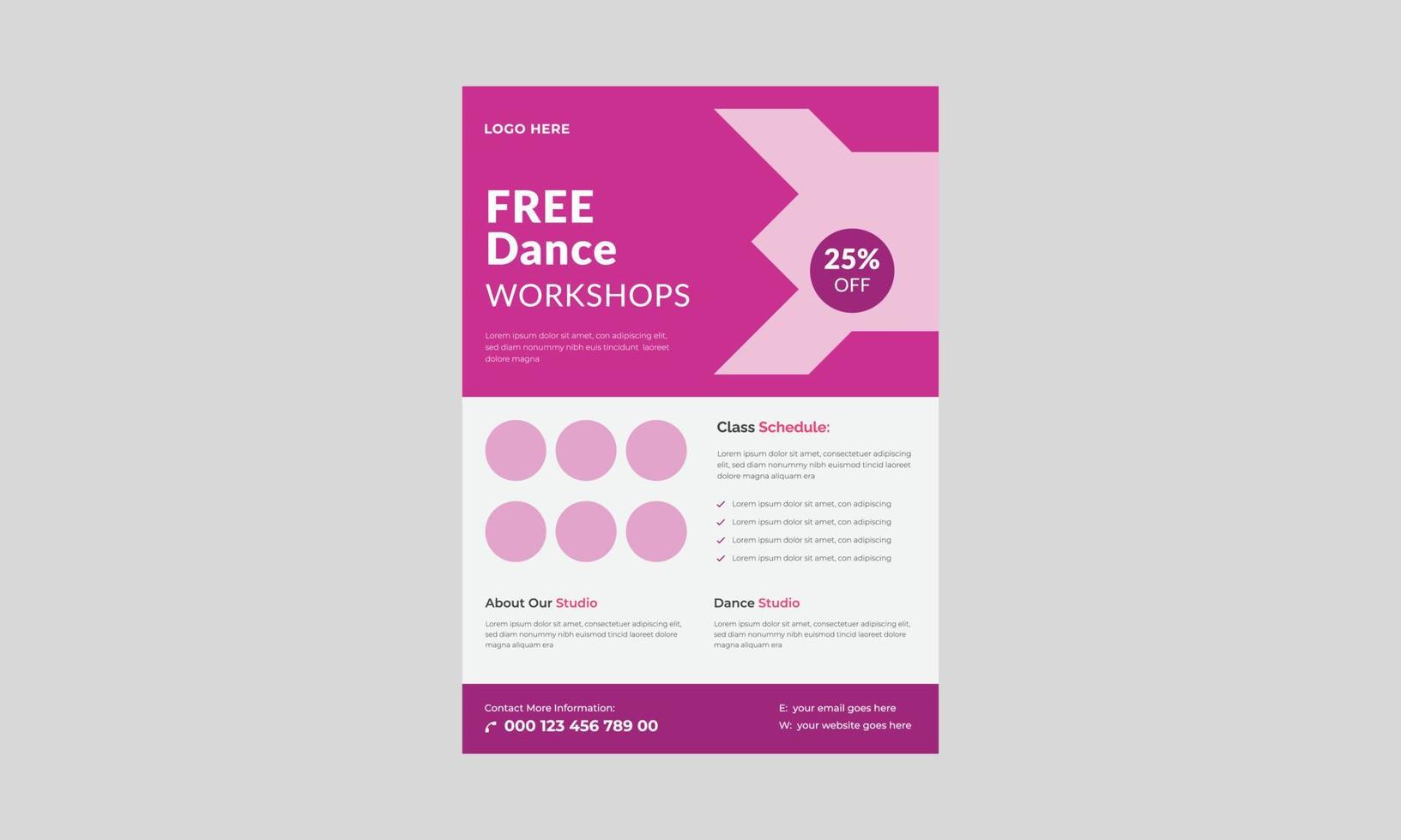 Dance Studio Flyer, Kids dance class flyer template. Kids music class poster design. vector