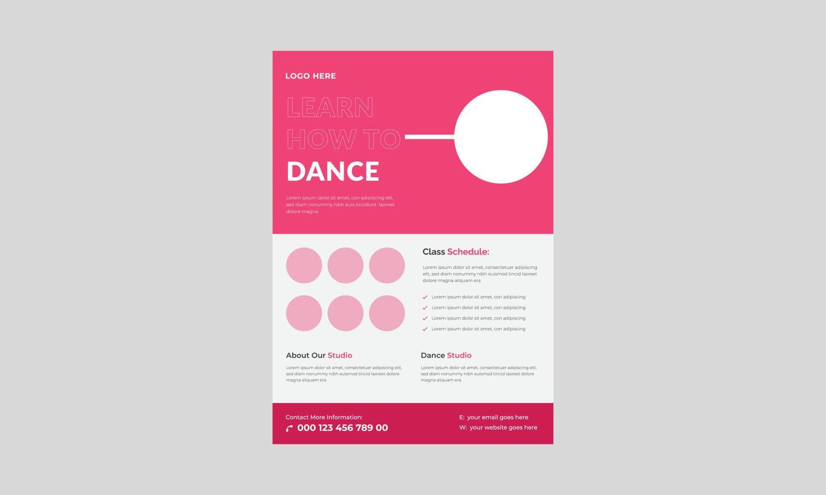 Dance Studio Flyer, Kids dance class flyer template. Kids music class poster design. vector