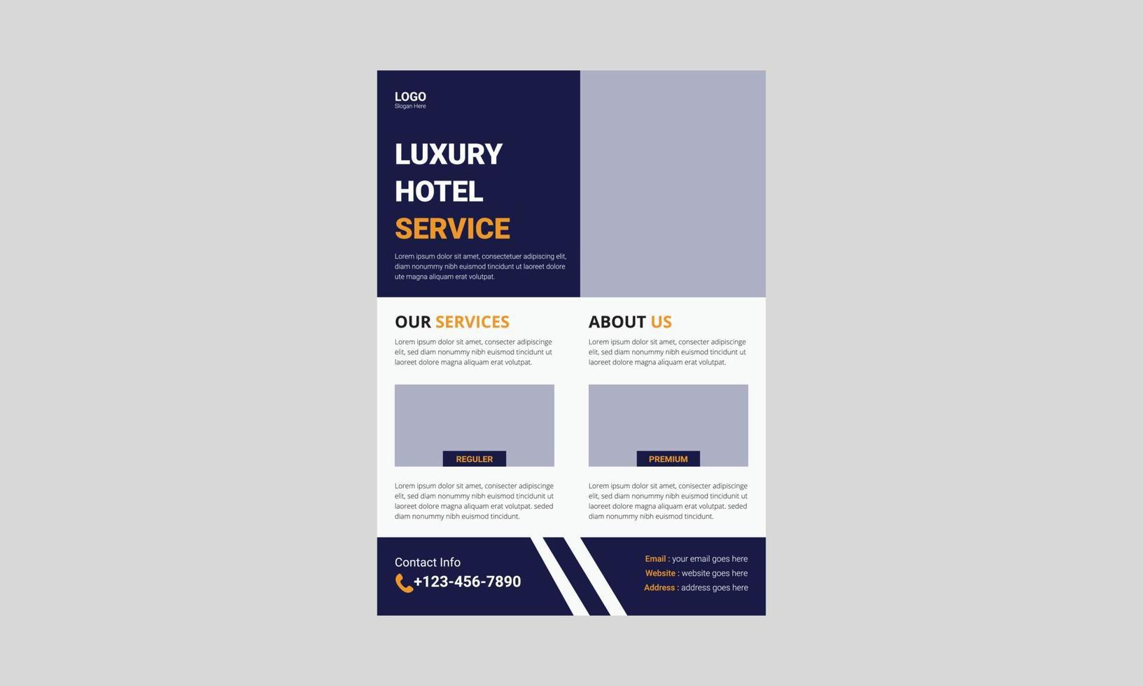 Best hotel service flyer template design. Golden hotel flyer poster leaflet design. cover, poster, a4 size, brochure, flyer, print ready vector