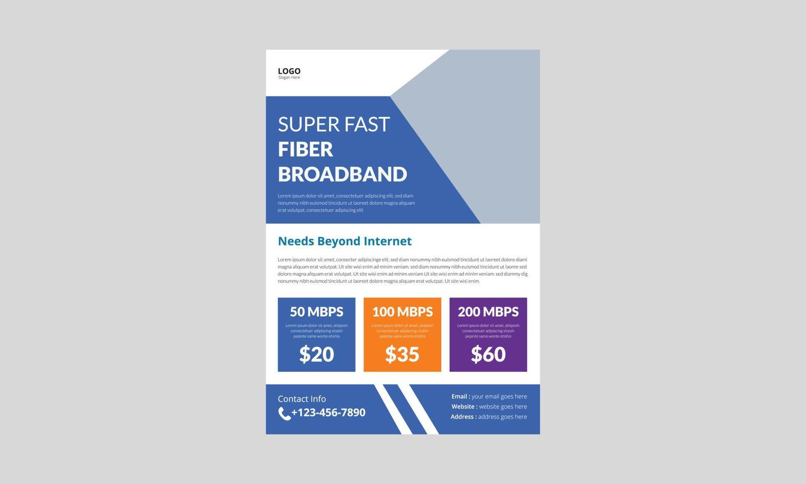 Internet service provider flyer template design. Broadband service flyer poster leaflet template. cover, a4 size, brochure, flyer, print ready vector
