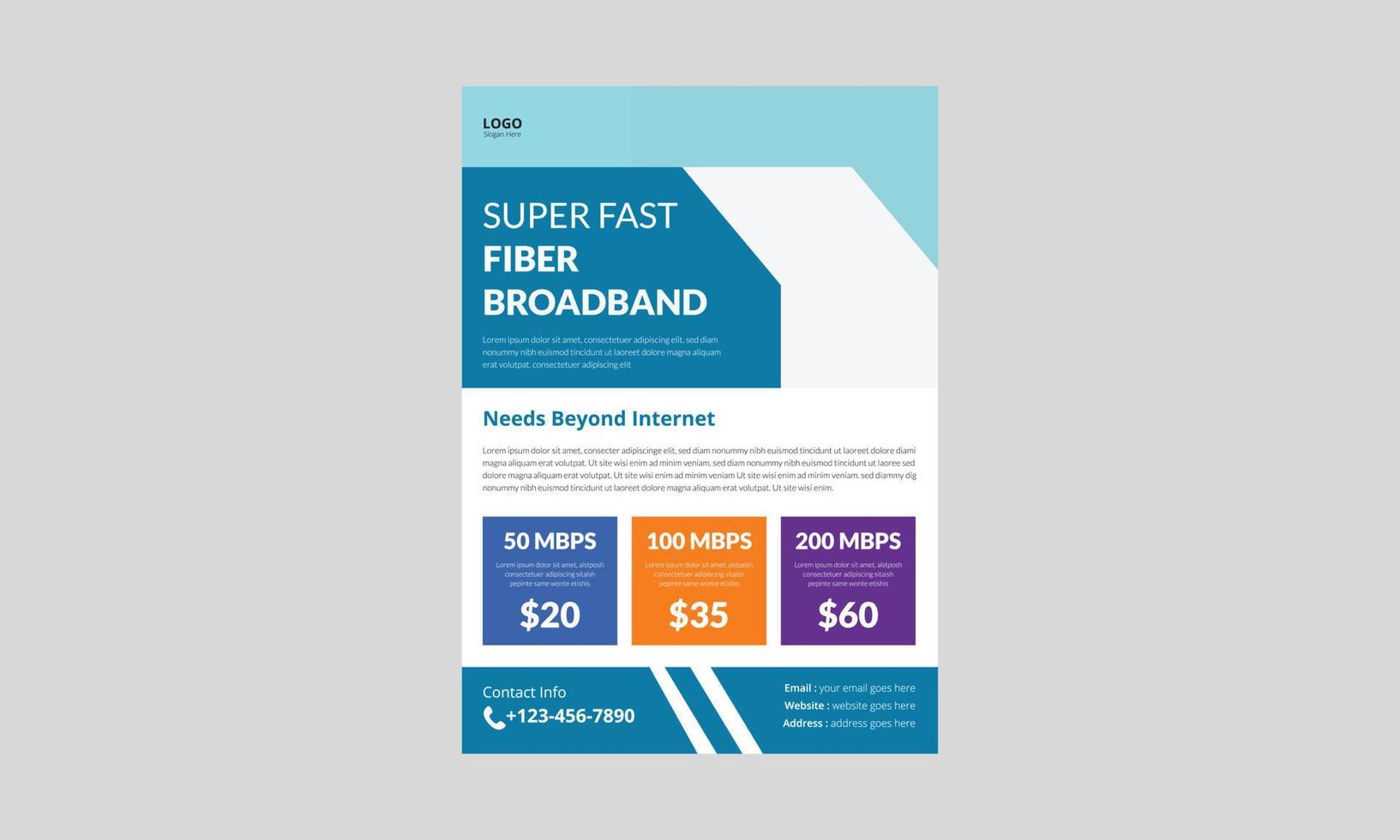 Internet service provider flyer template design. Broadband service flyer poster leaflet template. cover, a4 size, brochure, flyer, print ready vector