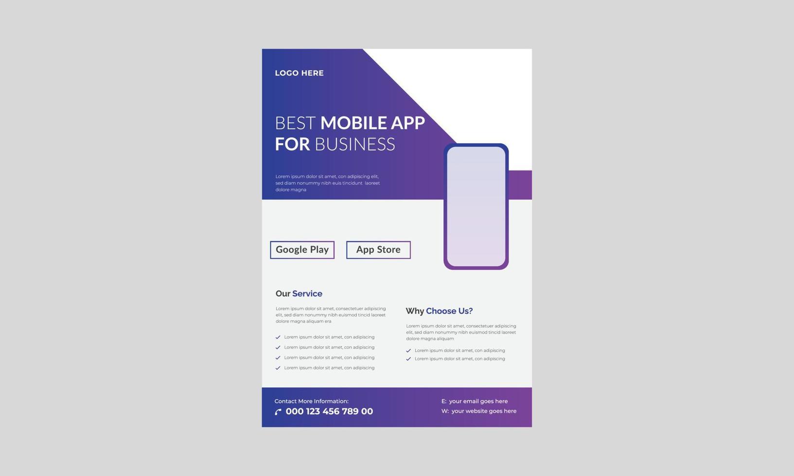 Mobile apps Flyer template, Mobile app promotion flyer template, Mobile app flyer and poster design. vector