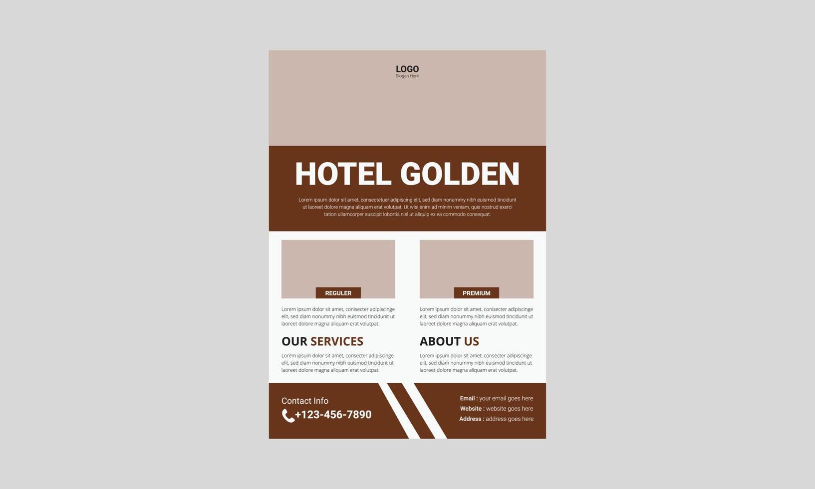 Best hotel service flyer template design. Golden hotel flyer poster leaflet design. cover, poster, a4 size, brochure, flyer, print ready vector