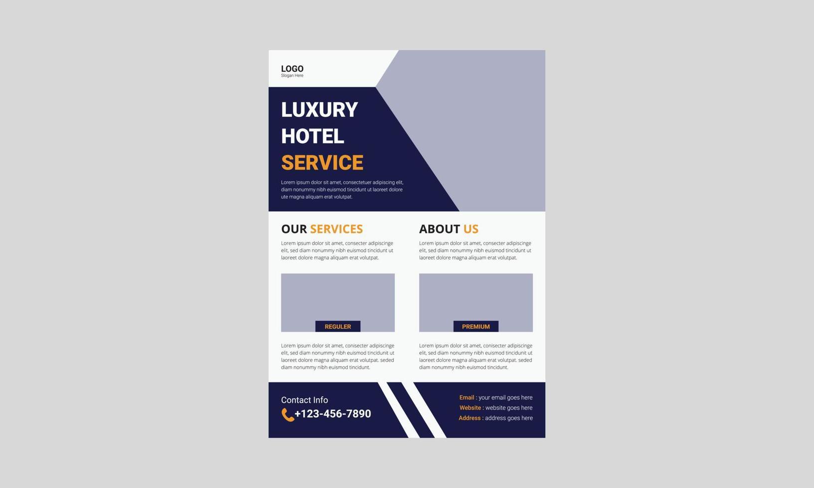 Best hotel service flyer template design. Golden hotel flyer poster leaflet design. cover, poster, a4 size, brochure, flyer, print ready vector