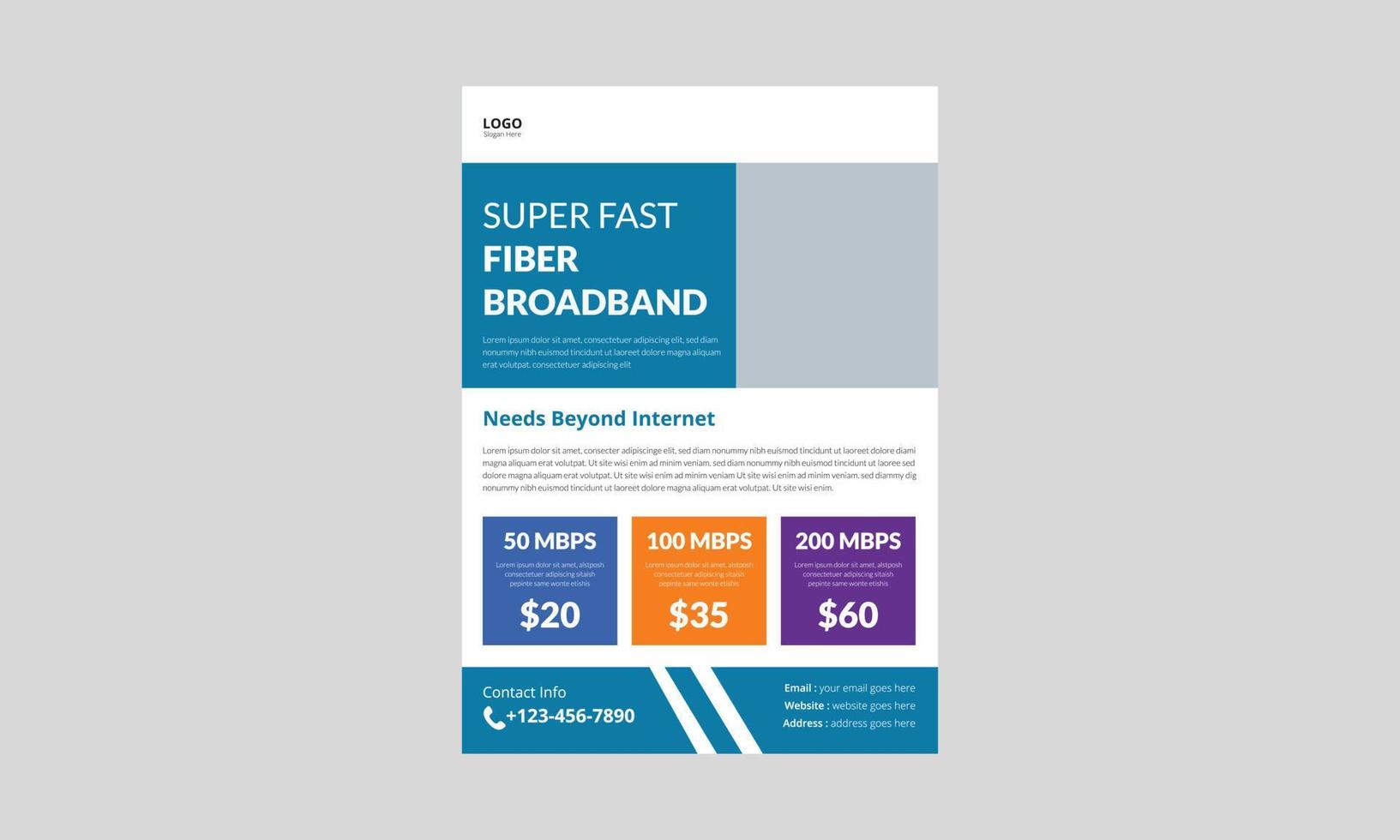 diseño de plantilla de volante de proveedor de servicios de Internet. plantilla de folleto de cartel de volante de servicio de banda ancha. portada, tamaño a4, folleto, volante, listo para imprimir vector