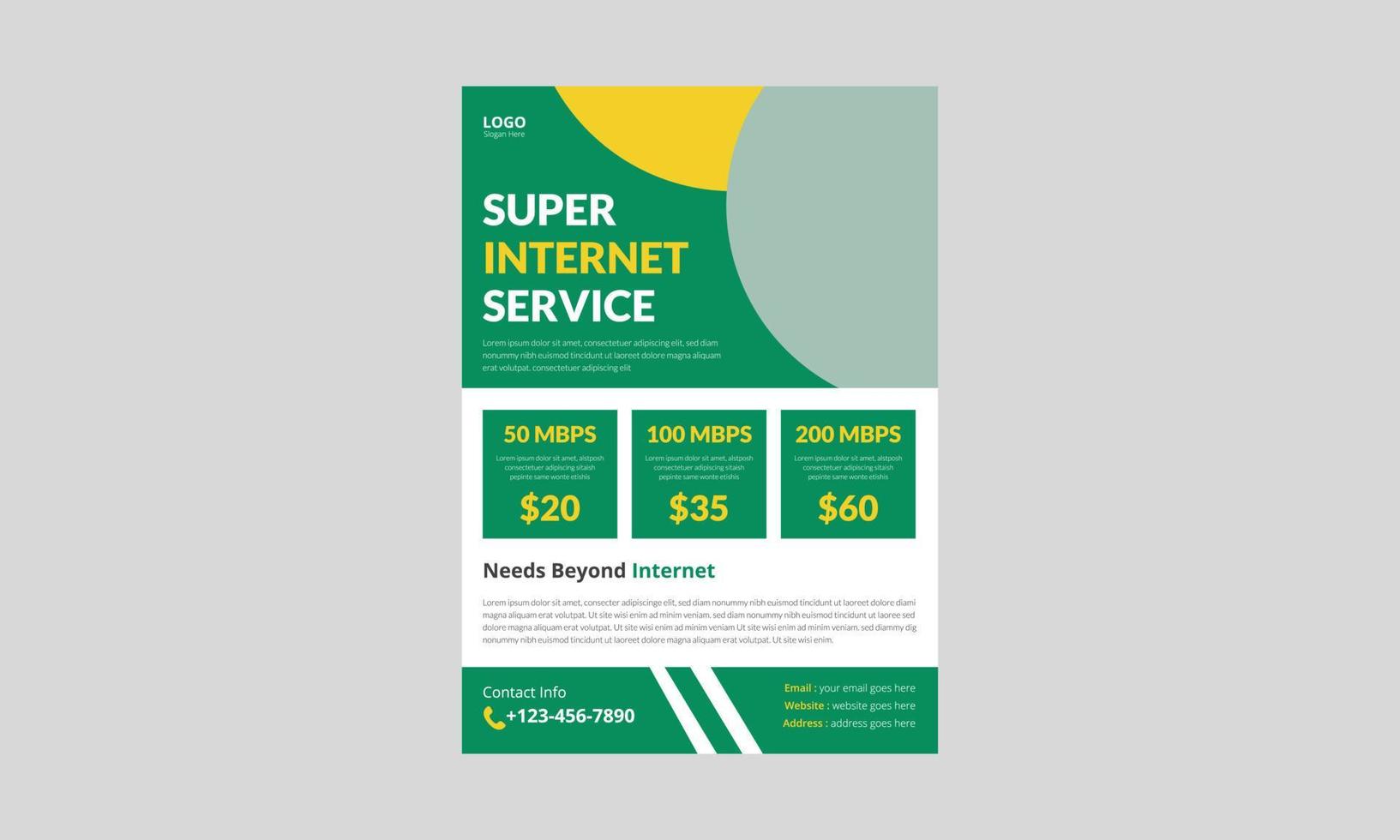 Internet service provider flyer template design. Broadband service flyer poster leaflet template. cover, a4 size, brochure, flyer, print ready vector