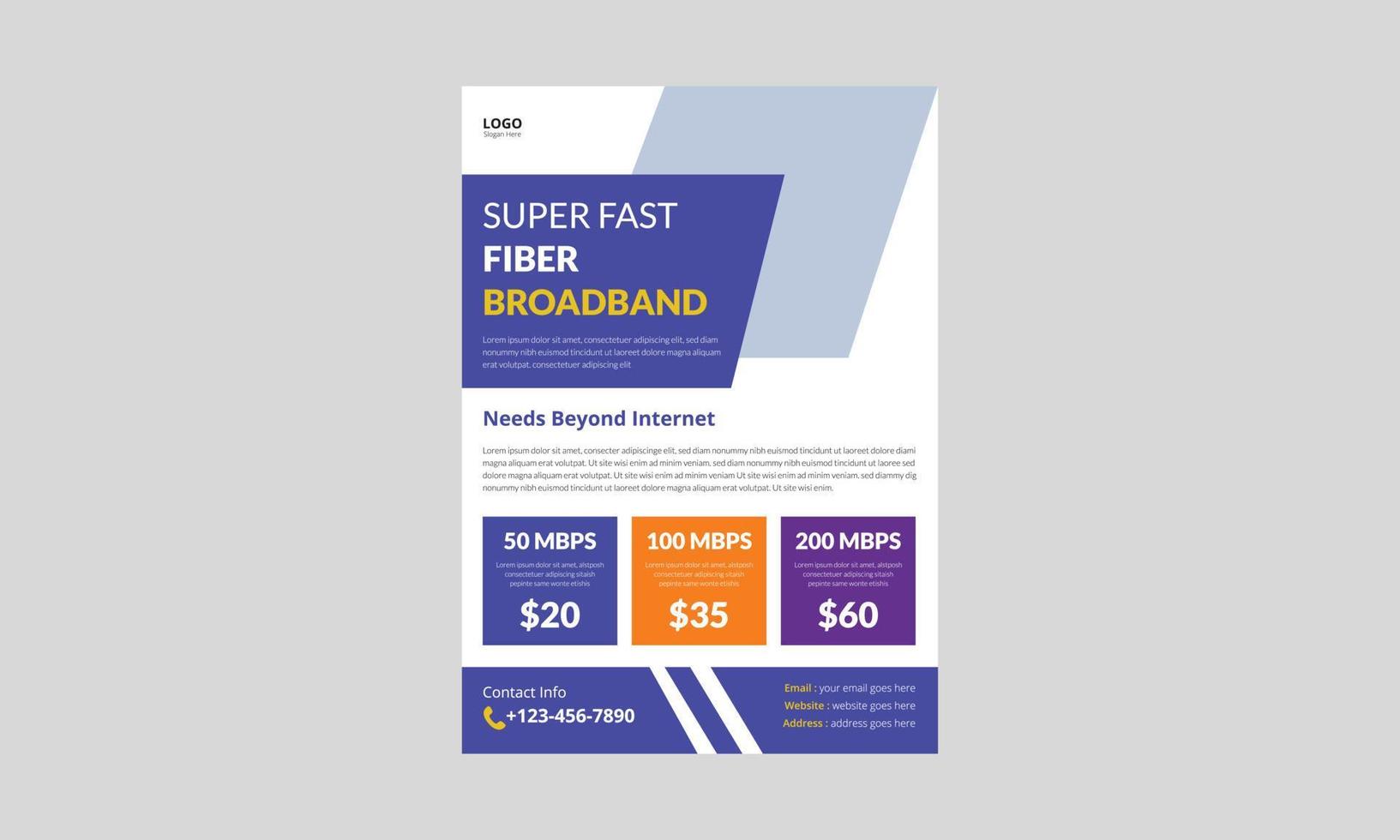 Internet service provider flyer template design. Broadband service flyer poster leaflet template. cover, a4 size, brochure, flyer, print ready vector