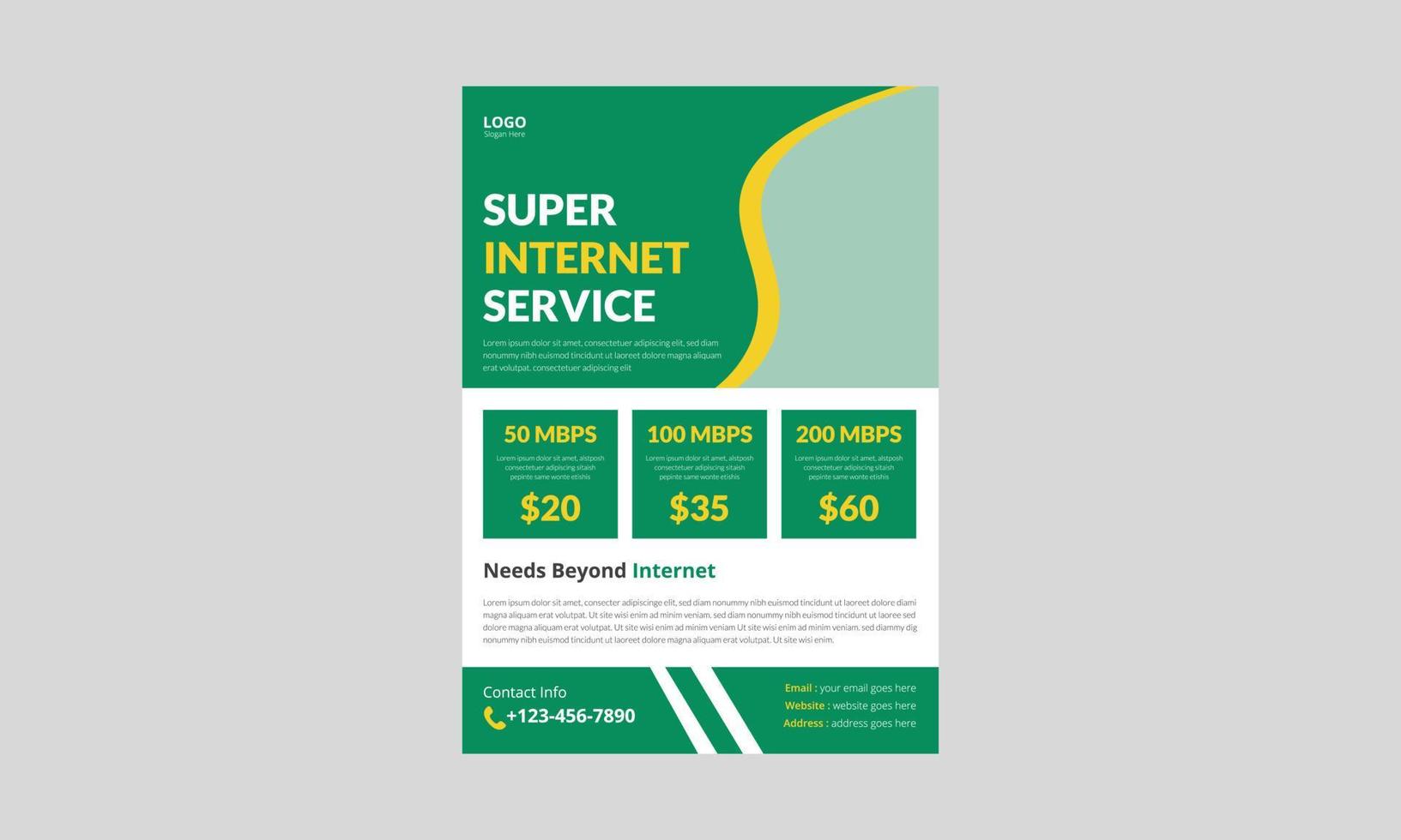 Internet service provider flyer template design. Broadband service flyer poster leaflet template. cover, a4 size, brochure, flyer, print ready vector