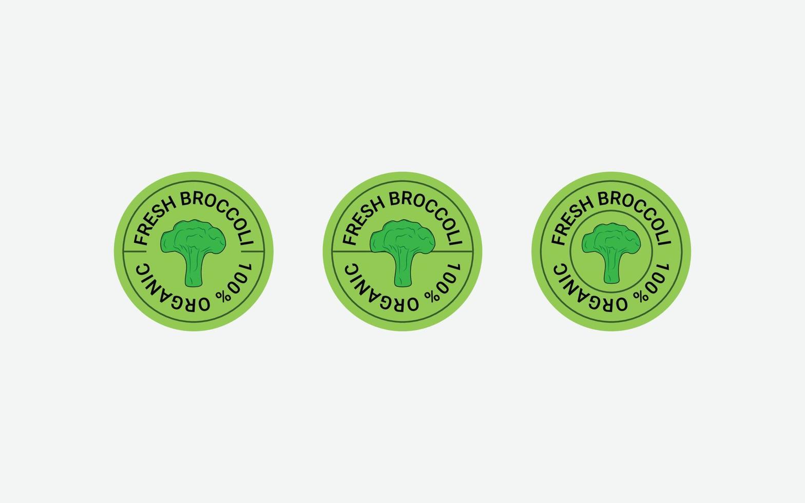 conjunto de diseño de etiqueta de insignia de sello de brócoli. plantillas de formulario circular, elemento de diseño, publicidad, embalaje de productos de brócoli vector
