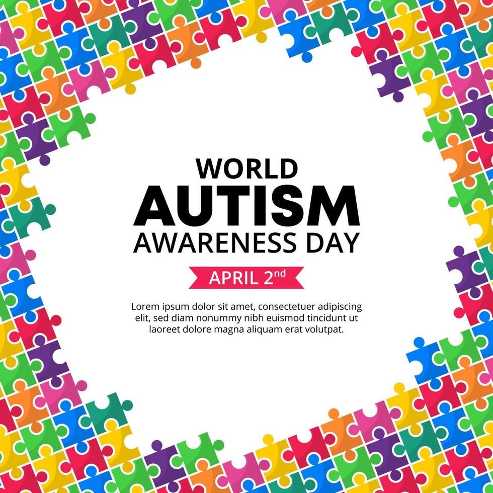 world autism awareness day design with colorful puzzles surrounding vector