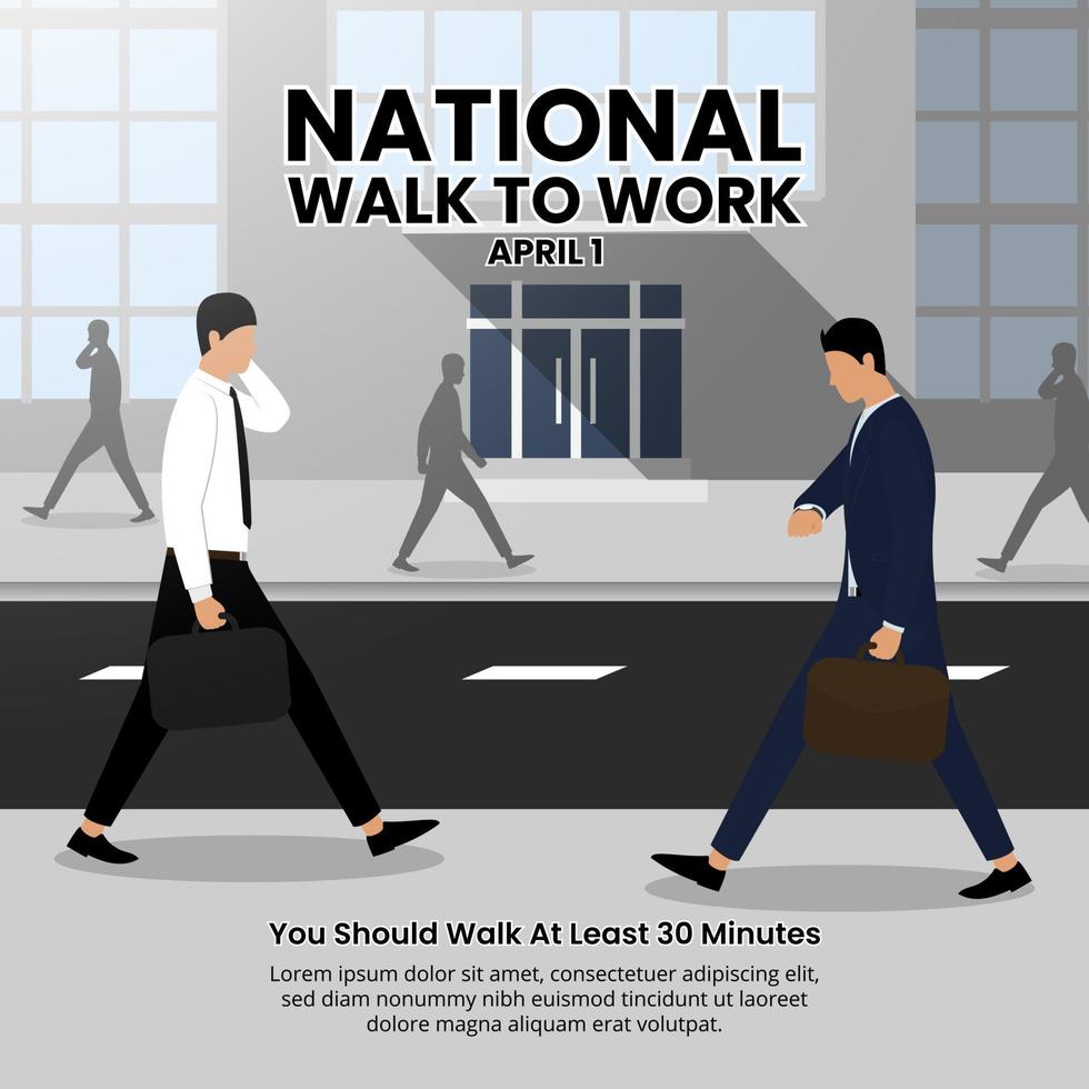 National Walk to work background design with people walking on the street going to work vector