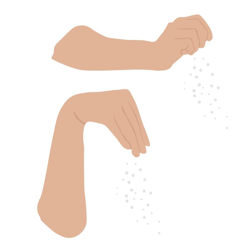 Pinch of salt vector stock illustration. Add salt and pepper. Recipe for cooking a pinch of seasoning, salt. Isolated on a white background.