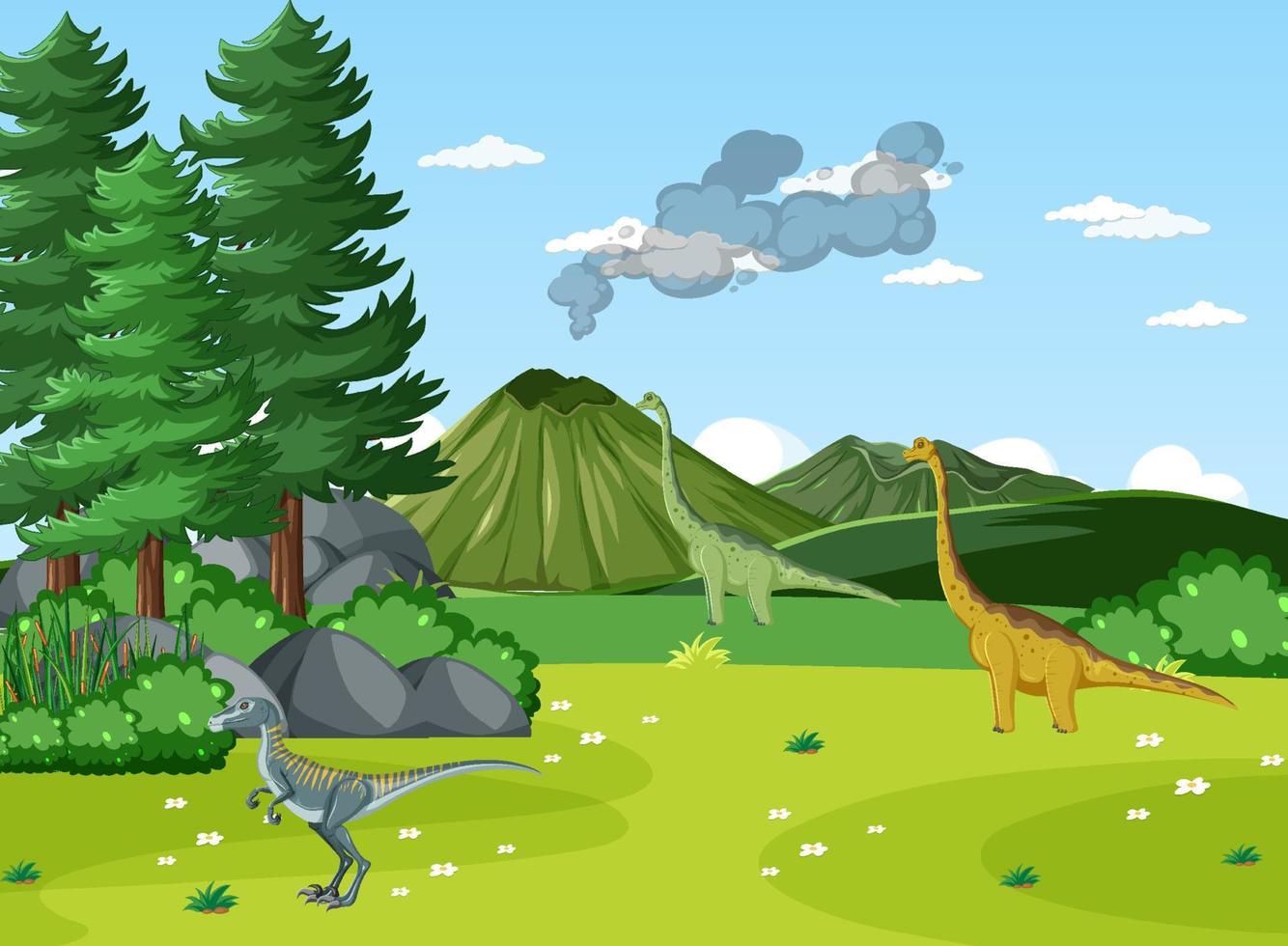 Dinosaur in prehistoric forest scene vector
