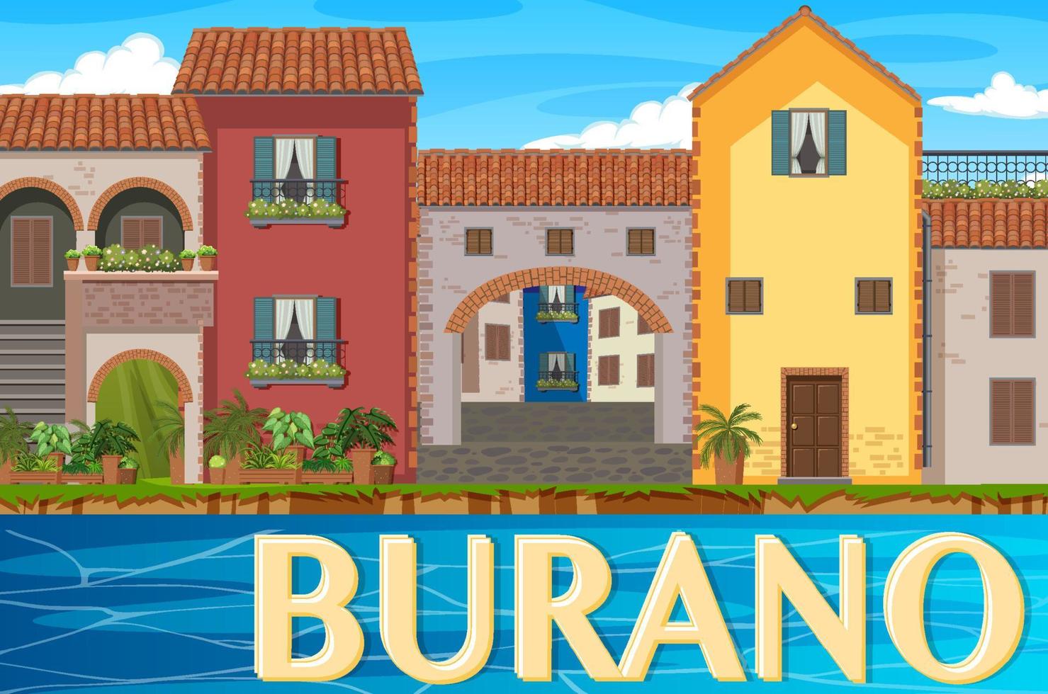 escena con edificio en la ciudad de burano vector