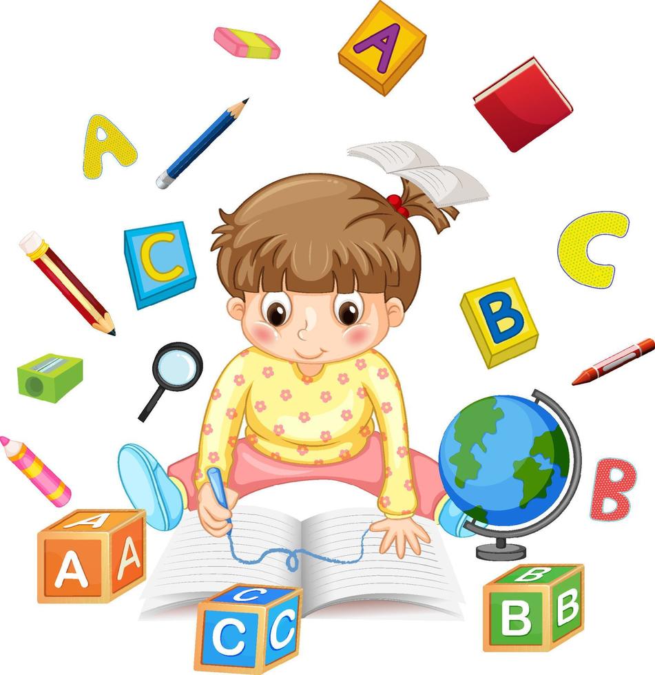A girl read books on white background vector
