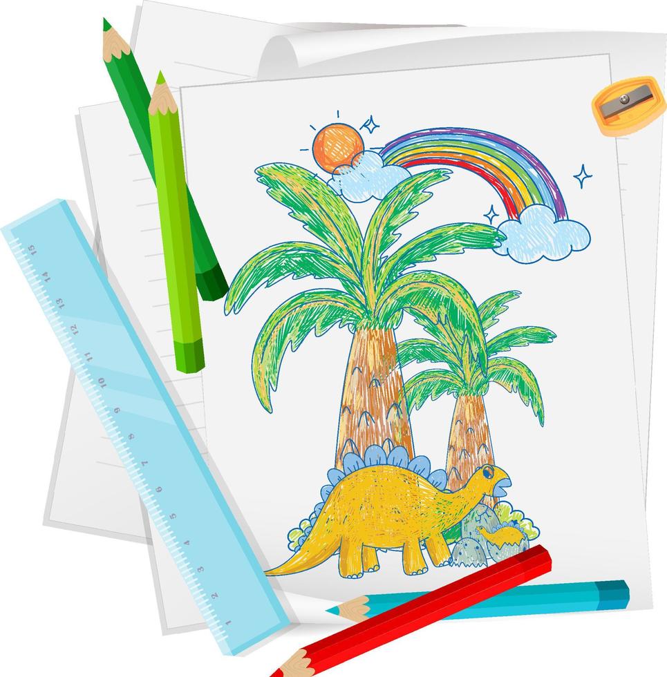 A paper with a doodle sketch design with color and colour pencils vector