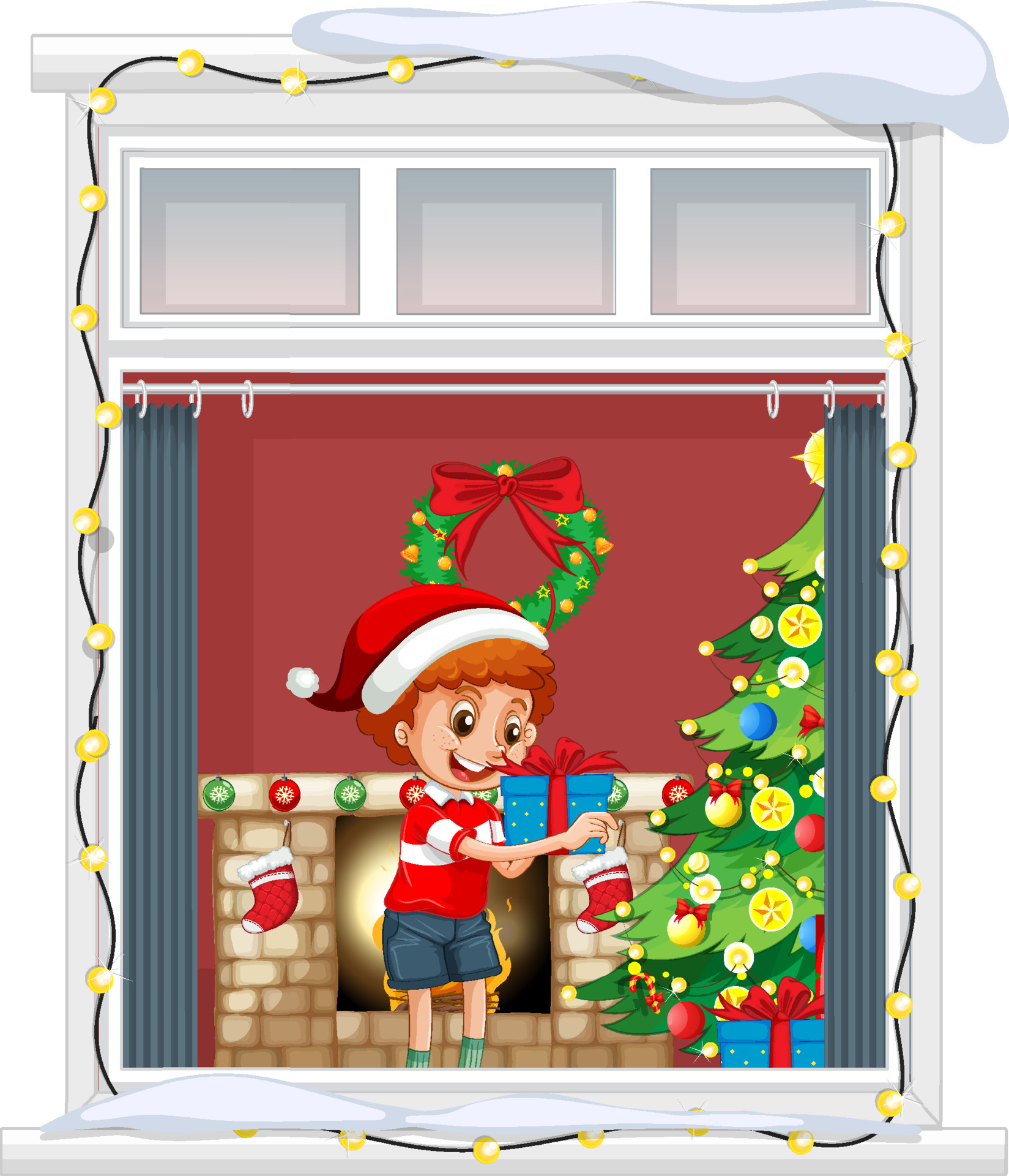 View through the window of cartoon character in Christmas theme 6350568  Vector Art at Vecteezy