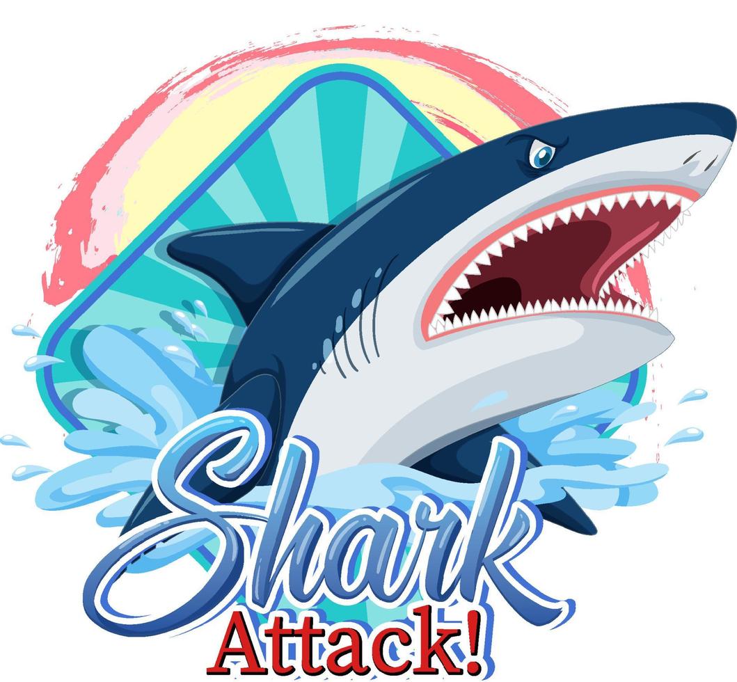 A Marine logo with big blue shark and Shark attack text vector