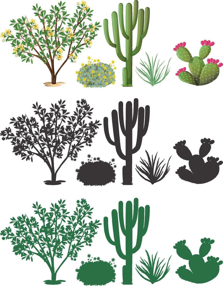 Different plants with silhouette vector