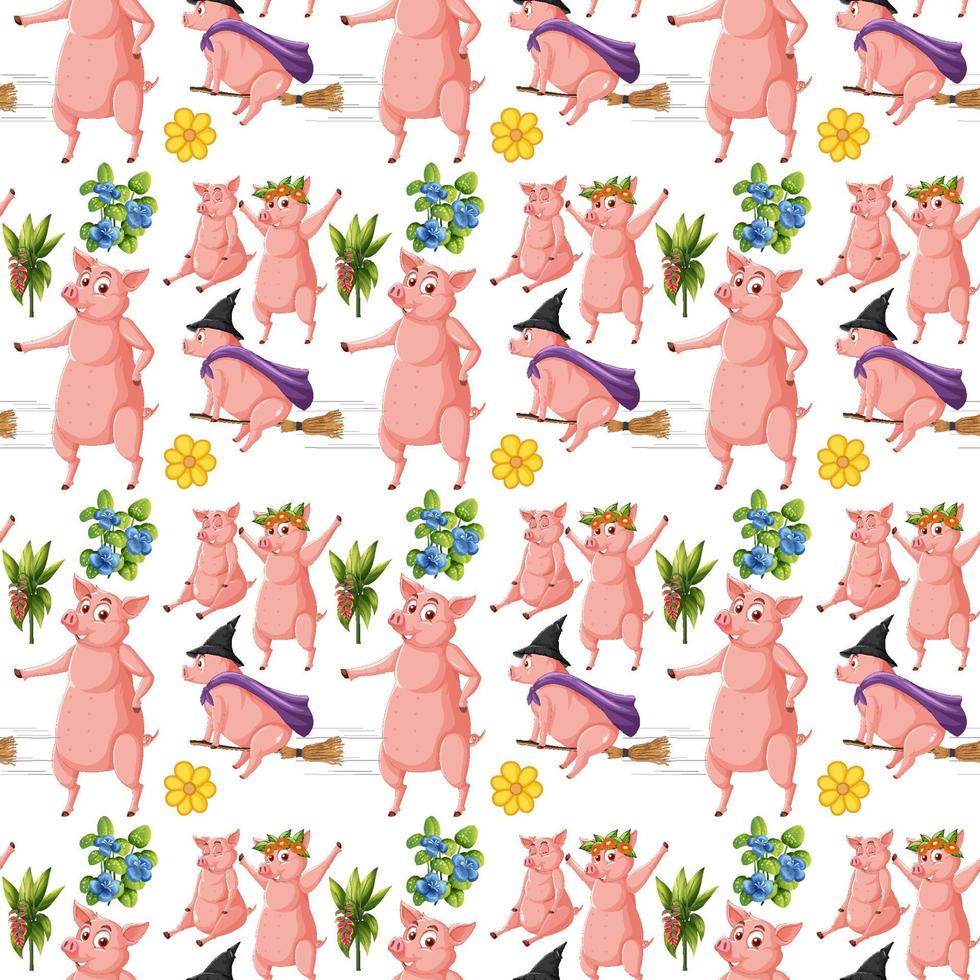 Funny pig on white background seamless vector