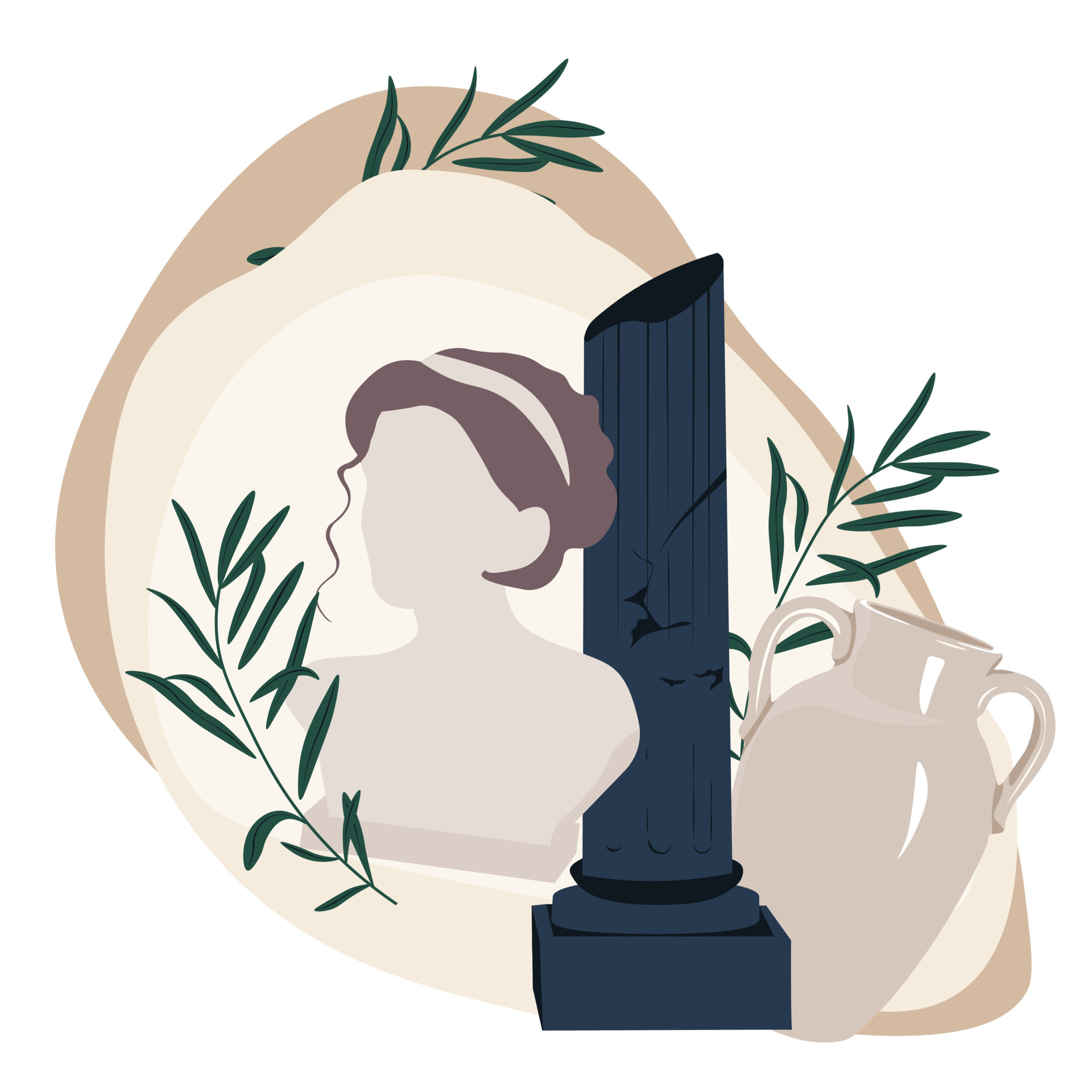 Antique statues vector stock illustration. marble obelisk. A woman's