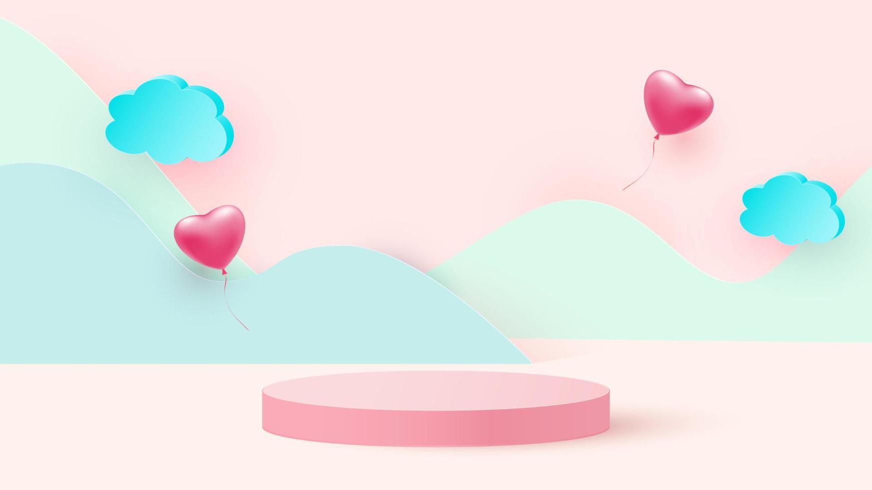 3d render of pink love valentine pastel stages background or texture. Bright pastel podium or pedestal backgrounds. Vector illustration