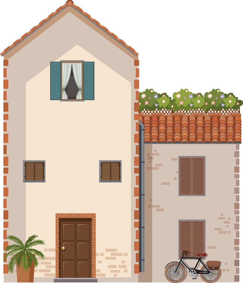 House with bike parked in front vector