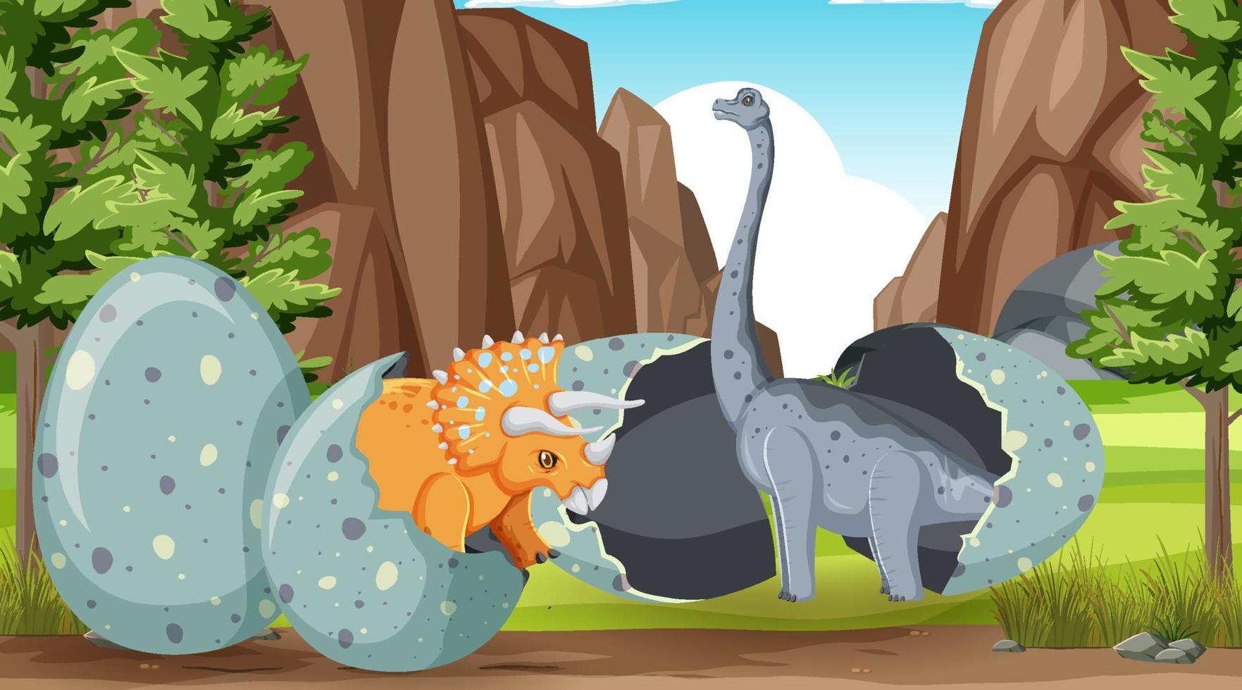 Scene with triceratops and brachiosaurus in forest vector