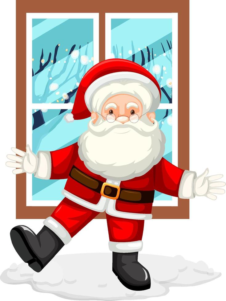 Happy Santa standing by the window vector