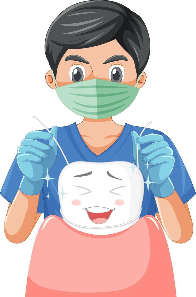 Dentist holding instruments and examining teeth on white background vector