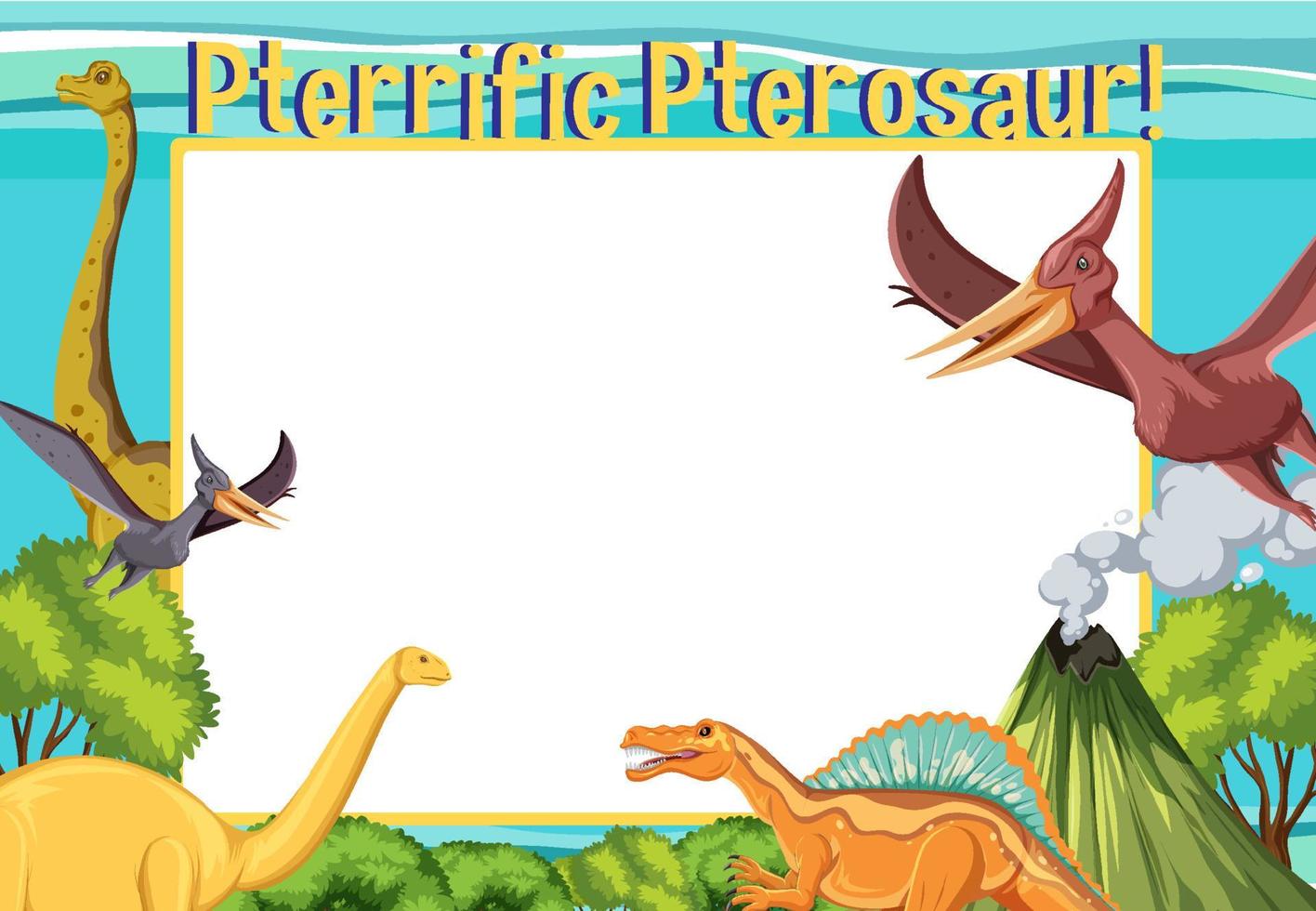 Scene with dinosaurs and whiteboard in the forest vector