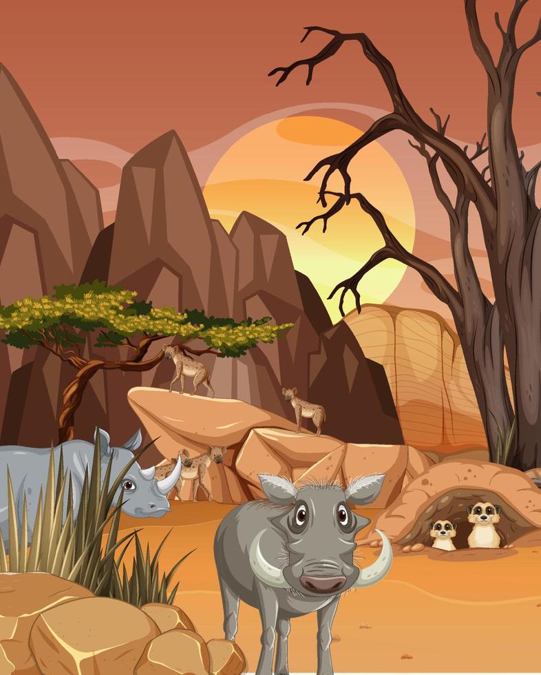 Wild animals in savanna forest vector