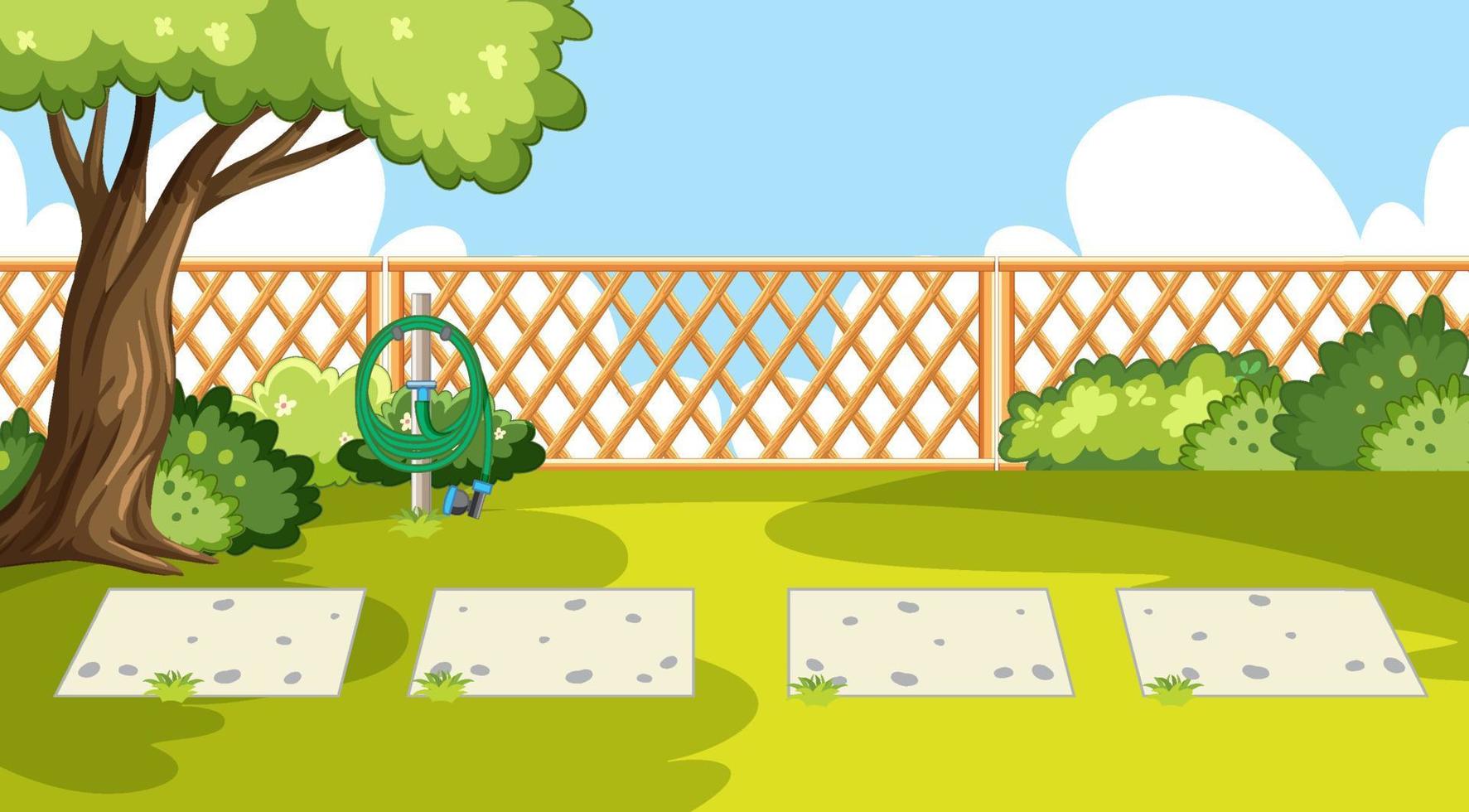 Scene of backyard with a fence vector