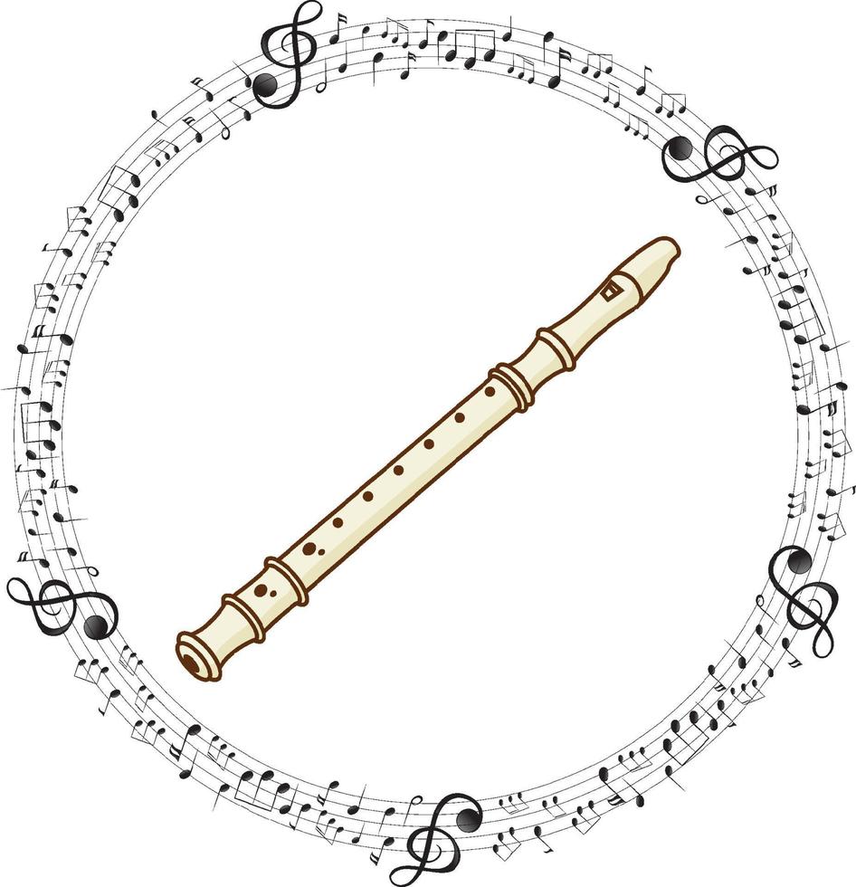 A recorder with musical notes on white background vector