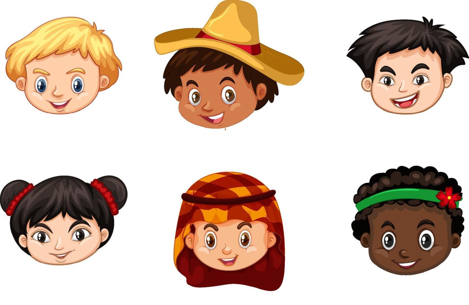 A Set of kid's head emotion on white background vector