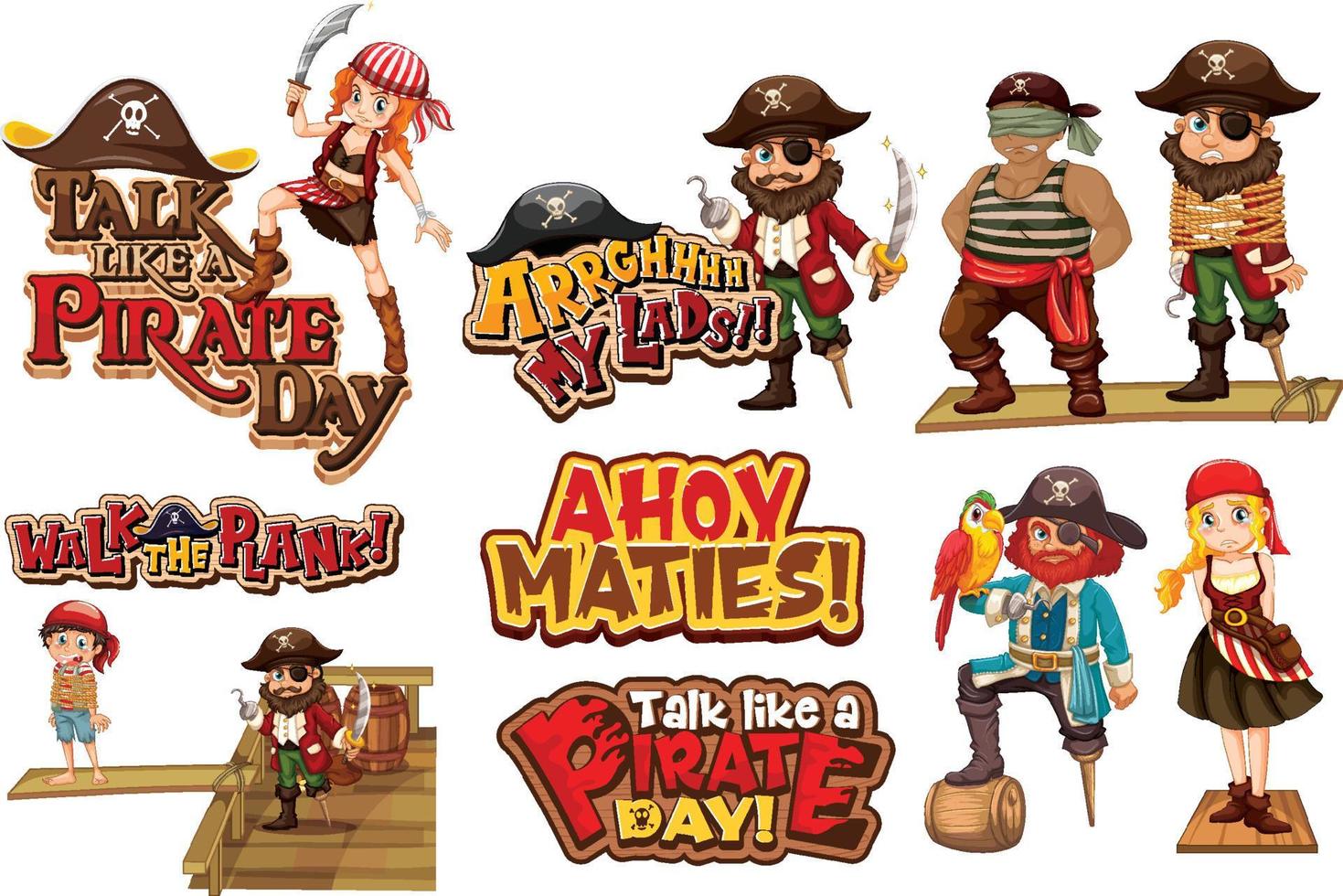 conjunto de personajes de dibujos animados piratas vector