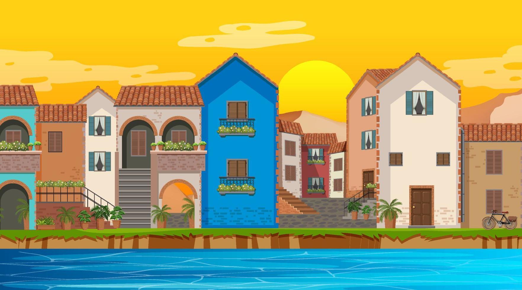 Scene with many buildings in city vector